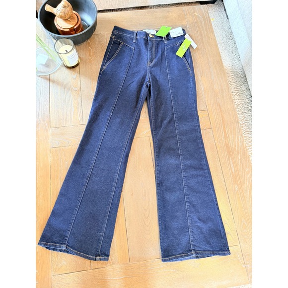 Sam Edelman Bay Flare Trouser Jean Womens 30 Dark Blue NWT High Rise Pintuck - Picture 1 of 6